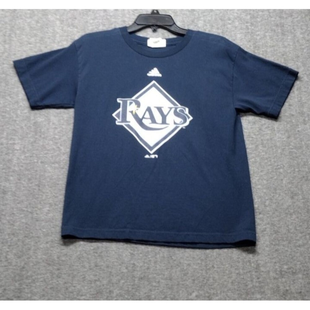 Adidas MLB Tampa Bay Rays Youth Large T Shirt Blue Logo Cotton Short Sleeve